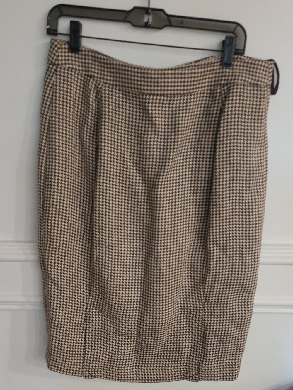 Ralph Lauren Houndstooth Pencil Skirt in Brown & Cream